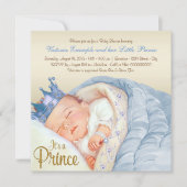  Prince Baby Blauw Goud Baby shower Kaart (Voorkant)