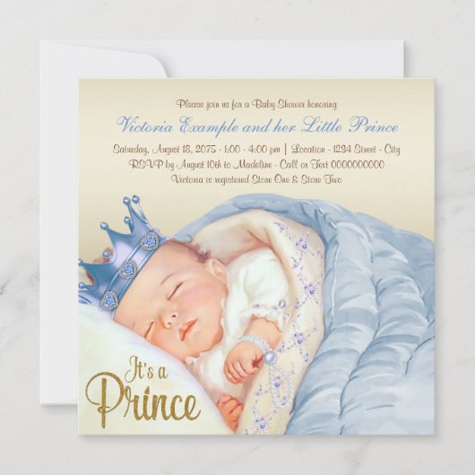 Prince Baby Blauw Goud Baby shower Kaart (Voorkant)