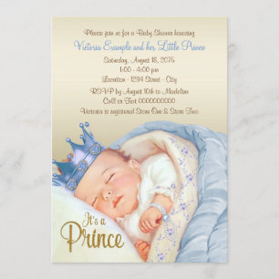  Prince Baby Blue Gold Baby shower Kaart