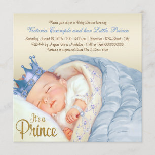  Prince Baby Blue Gold Baby shower Kaart