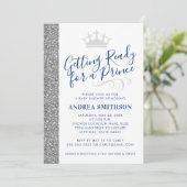 Prince Baby Boy Shower Invitation Modern Silver Kaart (Staand voorkant)