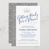 Prince Baby Boy Shower Invitation Modern Silver Kaart (Voorkant / Achterkant)