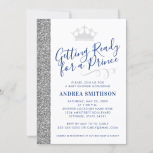 Prince Baby Boy Shower Invitation Modern Silver Kaart