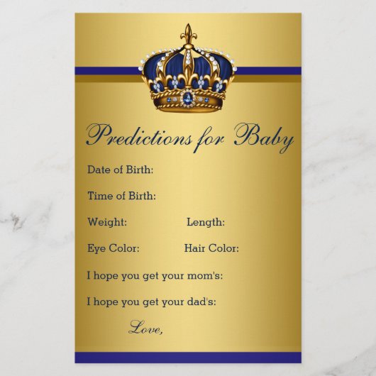 Prince Baby shower Advice Predication Game Kaarten (Voorkant)