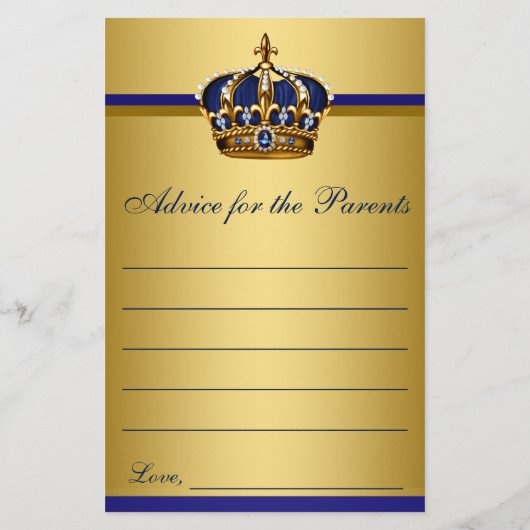 Prince Baby shower Advice Predication Game Kaarten (Achterkant)