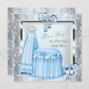 Prince Baby shower Baby Boy Blue Damask Crown 4F Kaart