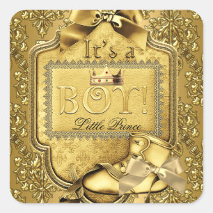 Prince Baby shower Baby Boy Elite Damask Gold Vierkante Sticker