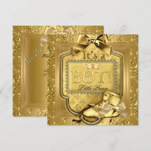 Prince Baby Shower Baby Jongen Elite Damast Goud 2 Kaart