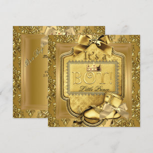 Prince Baby Shower Baby Jongen Elite Damast Goud Kaart