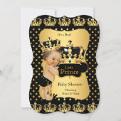 Prince Baby shower Black Gold Polka Dot Brunette Kaart (Voorkant)