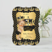 Prince Baby shower Black Gold Polka Dot Brunette Kaart (Staand voorkant)