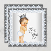 Prince Baby shower blauw en grijs Kaart (Voorkant / Achterkant)