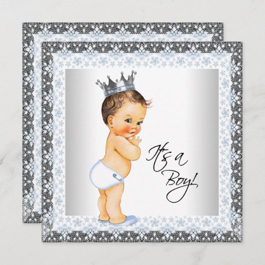 Prince Baby shower blauw en grijs Kaart (Voorkant / Achterkant)