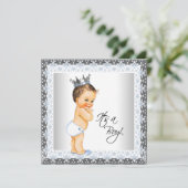 Prince Baby shower blauw en grijs Kaart (Staand voorkant)