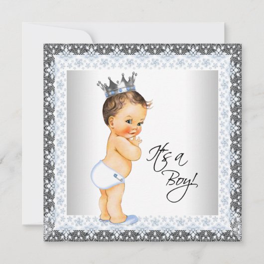 Prince Baby shower blauw en grijs Kaart (Voorkant)