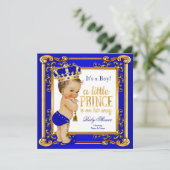 Prince Baby shower Blue Crown Brunette Boy Kaart (Staand voorkant)