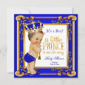 Prince Baby shower Blue Crown Brunette Boy Kaart (Voorkant)