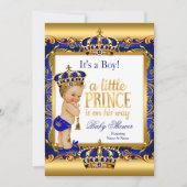 Prince Baby shower Blue  Gold Blonde Boy Kaart (Voorkant)