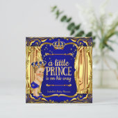 Prince Baby shower Blue Gold Blonde Invite Kaart (Staand voorkant)