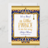 Prince Baby shower Blue  Gold Boy Kaart (Voorkant)