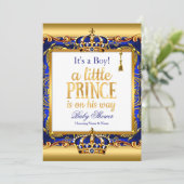 Prince Baby shower Blue  Gold Boy Kaart (Staand voorkant)