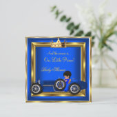 Prince Baby shower Blue Gold Boy Racing Car Kaart (Staand voorkant)