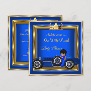 Prince Baby shower Blue Gold Boy Racing Car Kaart