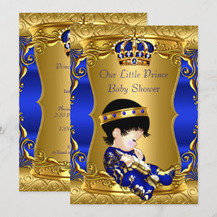 Prince Baby shower Blue Gold Brunette Baby Boy Kaart