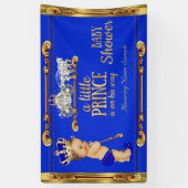 Prince Baby shower Blue Gold Carriage Brunette Boy Spandoek (Verticaal)