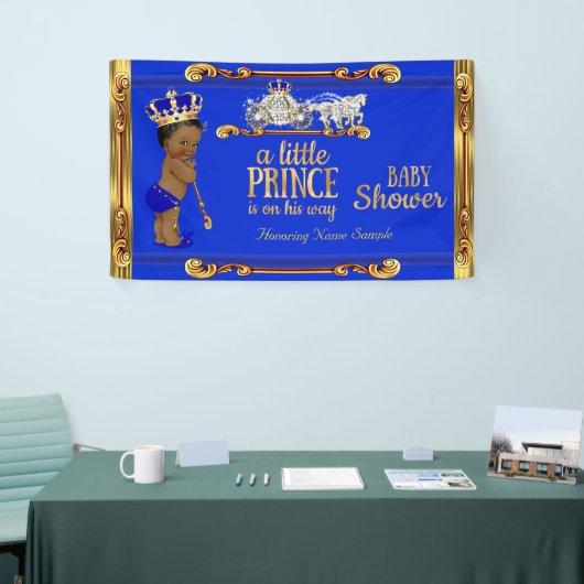 Prince Baby shower Blue Gold Carriage Ethnic Spandoek (Beurs)