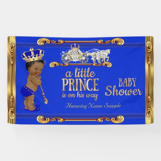 Prince Baby shower Blue Gold Carriage Ethnic Spandoek (Horizontaal)