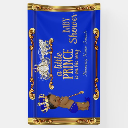 Prince Baby shower Blue Gold Carriage Ethnic Spandoek (Verticaal)