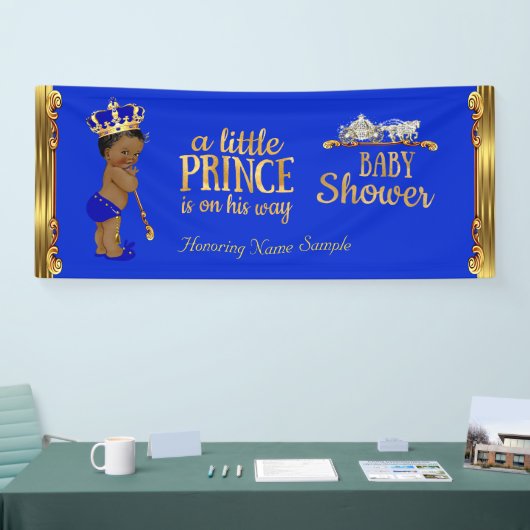 Prince Baby shower Blue Gold Carriage Etnisch 2 Spandoek (Beurs)