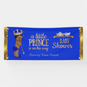 Prince Baby shower Blue Gold Carriage Etnisch 2 Spandoek