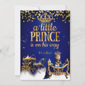 Prince Baby shower Blue Gold Carriage Glitter Kaart (Voorkant)