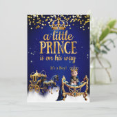 Prince Baby shower Blue Gold Carriage Glitter Kaart (Staand voorkant)