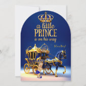 Prince Baby Shower Blue Gold Carriage Kaart (Voorkant)