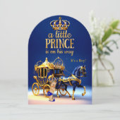 Prince Baby Shower Blue Gold Carriage Kaart (Staand voorkant)