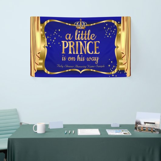 Prince Baby shower Blue Gold Crown Drapes Spandoek (Beurs)