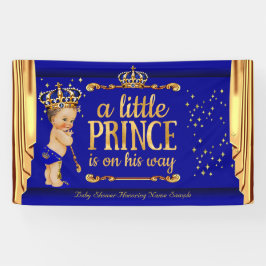 Prince Baby shower Blue Gold Drapes Brunette Boy Spandoek
