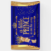 Prince Baby shower Blue Gold Drapes Brunette Boy Spandoek (Verticaal)