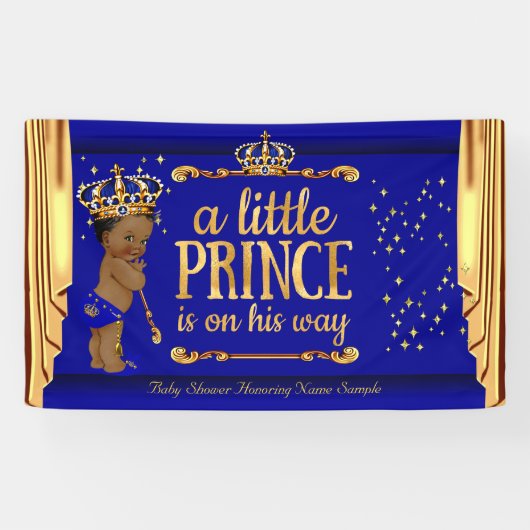 Prince Baby shower Blue Gold Drapes Etnic Spandoek (Horizontaal)