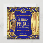 Prince Baby shower Blue Gold Ethnic Boy Invite Kaart (Voorkant)
