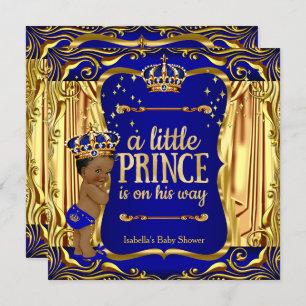 Prince Baby shower Blue Gold Ethnic Boy Invite Kaart