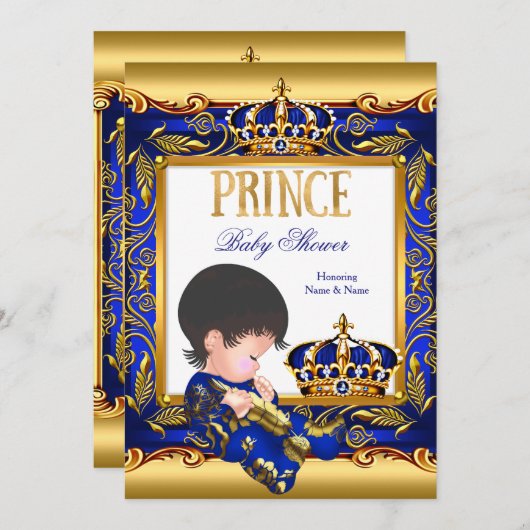 Prince Baby shower Blue Gold Foil Boy Kaart (Voorkant / Achterkant)