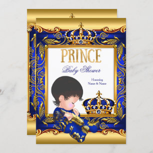 Prince Baby shower Blue Gold Foil Boy Kaart