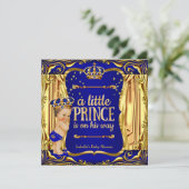 Prince Baby shower Blue Gold Prince Brunette Boy Kaart (Staand voorkant)