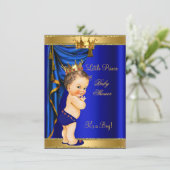 Prince Baby shower Blue Gold Red Brunette Kaart (Staand voorkant)