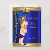 Prince Baby shower Blue Gold Red Brunette Kaart (Voorkant)