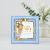 Prince Baby shower Blue White Gold Crown Blonde Kaart (Staand voorkant)